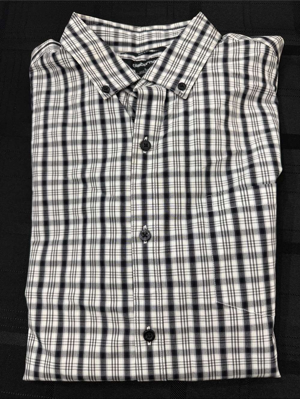Claiborne Black and White Plaid Button-Down Shirt